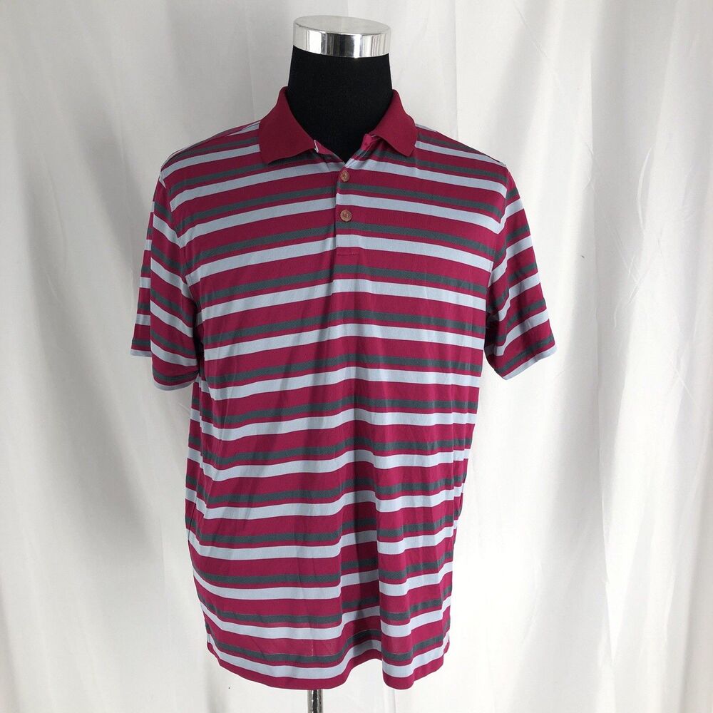 NIKE DRI FIT GOLF MENS LARGE RED STRIPED POLO SHIRT